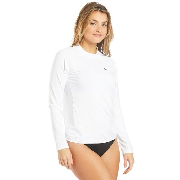 Nike Tops - Nike White Solid Long Sleeve Hydroguard Swimsuit Top Women's Size L